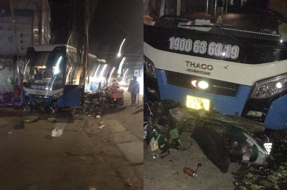 Chiếc ô tô khách và xe máy đều bị hư hỏng sau vụ tai nạn Chiếc ô tô khách và xe máy đều bị hư hỏng sau vụ tai nạn