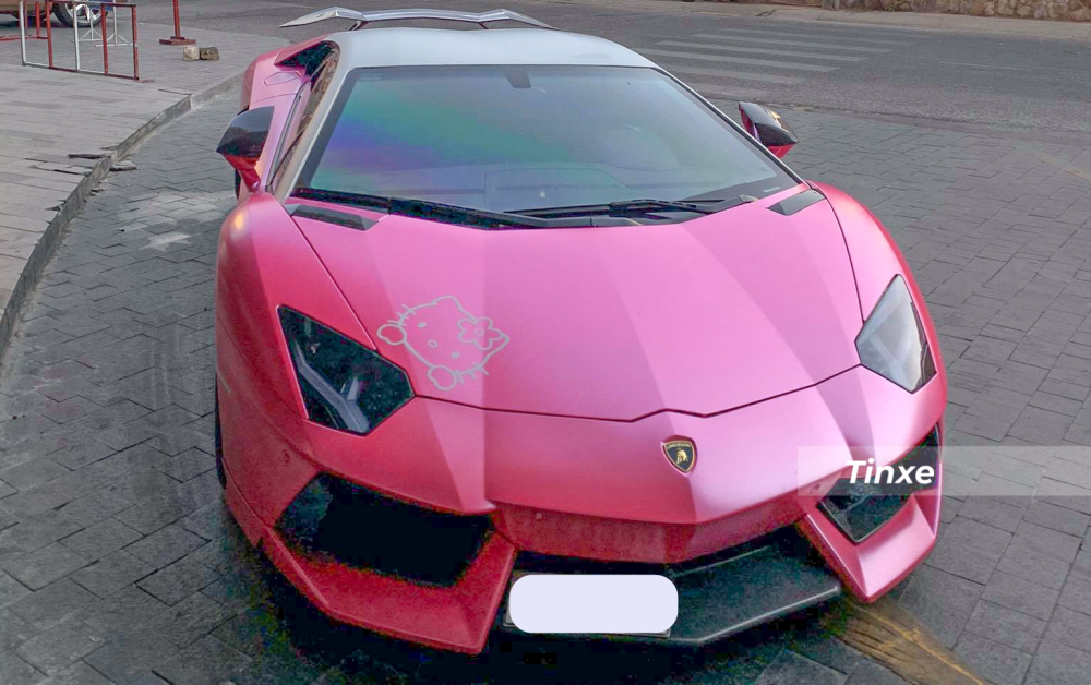 Chiếc siêu xe Lamborghini Aventador LP700-4 này được chủ nhân dán lại bộ áo màu hồng cùng điểm nhấn là màu trắng trên nóc xe hay các chi tiết sơn đen và cả bộ cánh gió đuôi của Novitec.