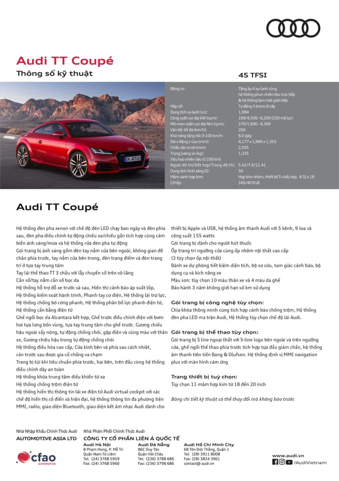 Bảng thông số kỹ thuật của Audi TT 2021 được hé lộ sớm.
