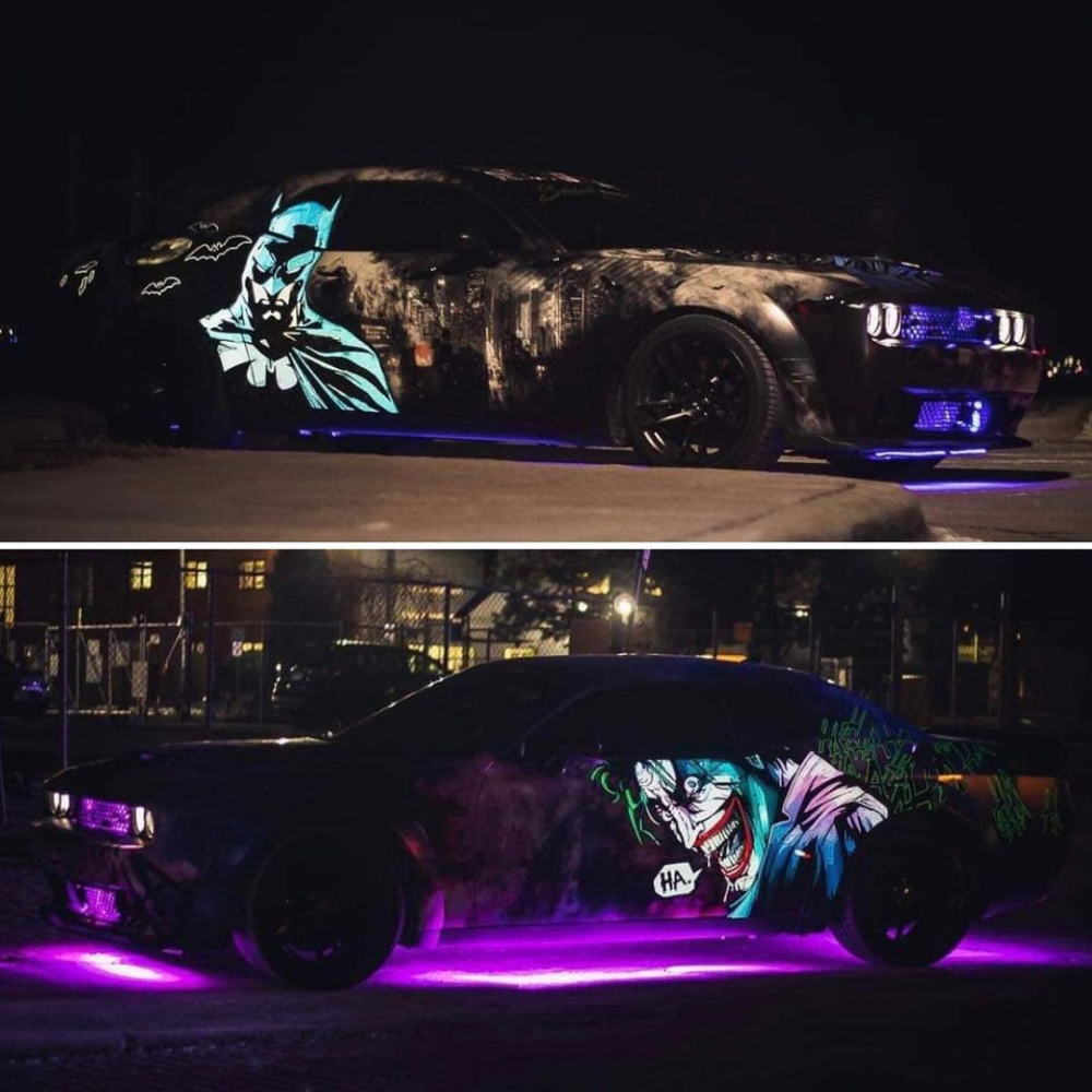 Dodge Challenger &ldquo;Dark Knight&rdquo; bật đ&egrave;n gầm khi trời tối