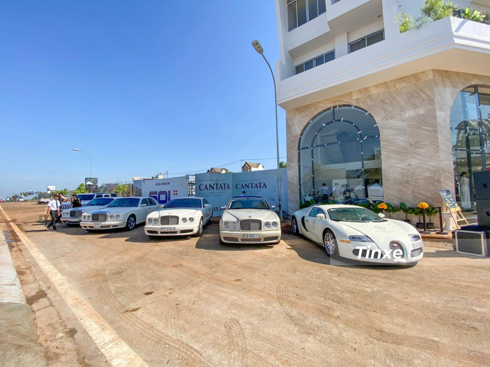 Bugatti Veyron đỗ cùng 4 chiếc Bentley bao gồm Azure, Brooklands và Arnage. Chiếc xe đỗ cuối cùng là mẫu xe Jeep Wrangler Unlimited Sport 2021