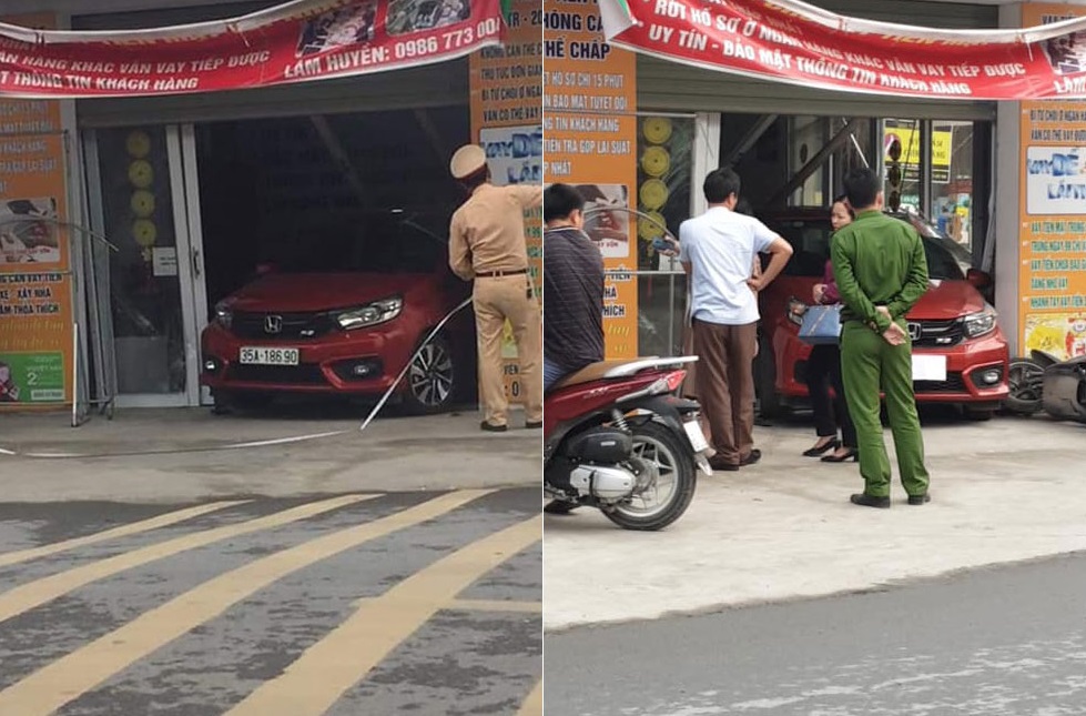 Chiếc &ocirc; t&ocirc; Honda Brio chui hẳn v&agrave;o b&ecirc;n trong ng&ocirc;i nh&agrave; b&ecirc;n đường