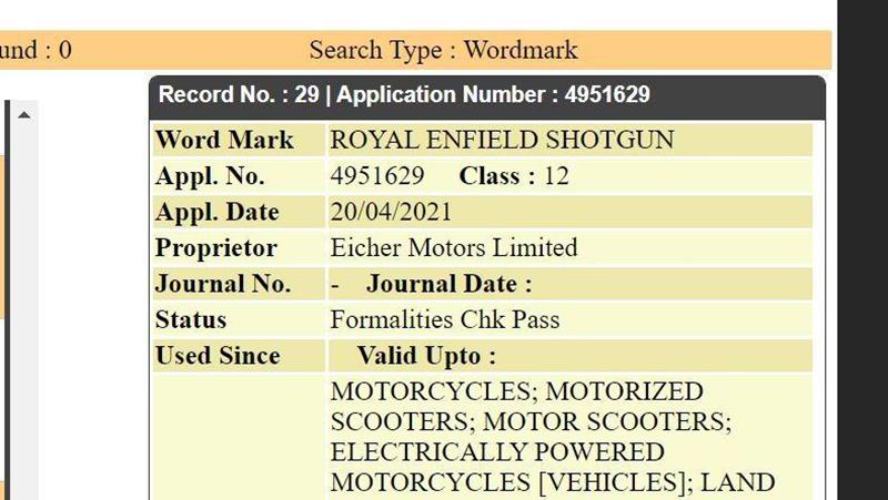 Bản đăng ký tên sản phẩm mới nhất của Royal Enfield