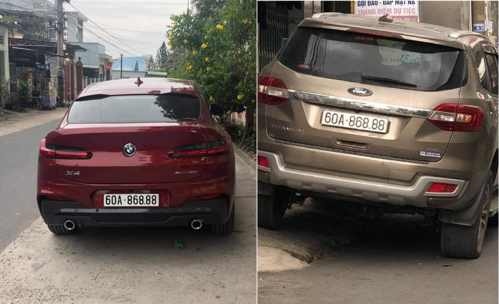 Hai chiếc BMW X4 (màu đỏ) và Ford Everest trùng biển số 60A-868.88