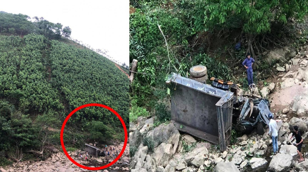 Chiếc xe tải lao xuống vực sâu hàng trăm mét