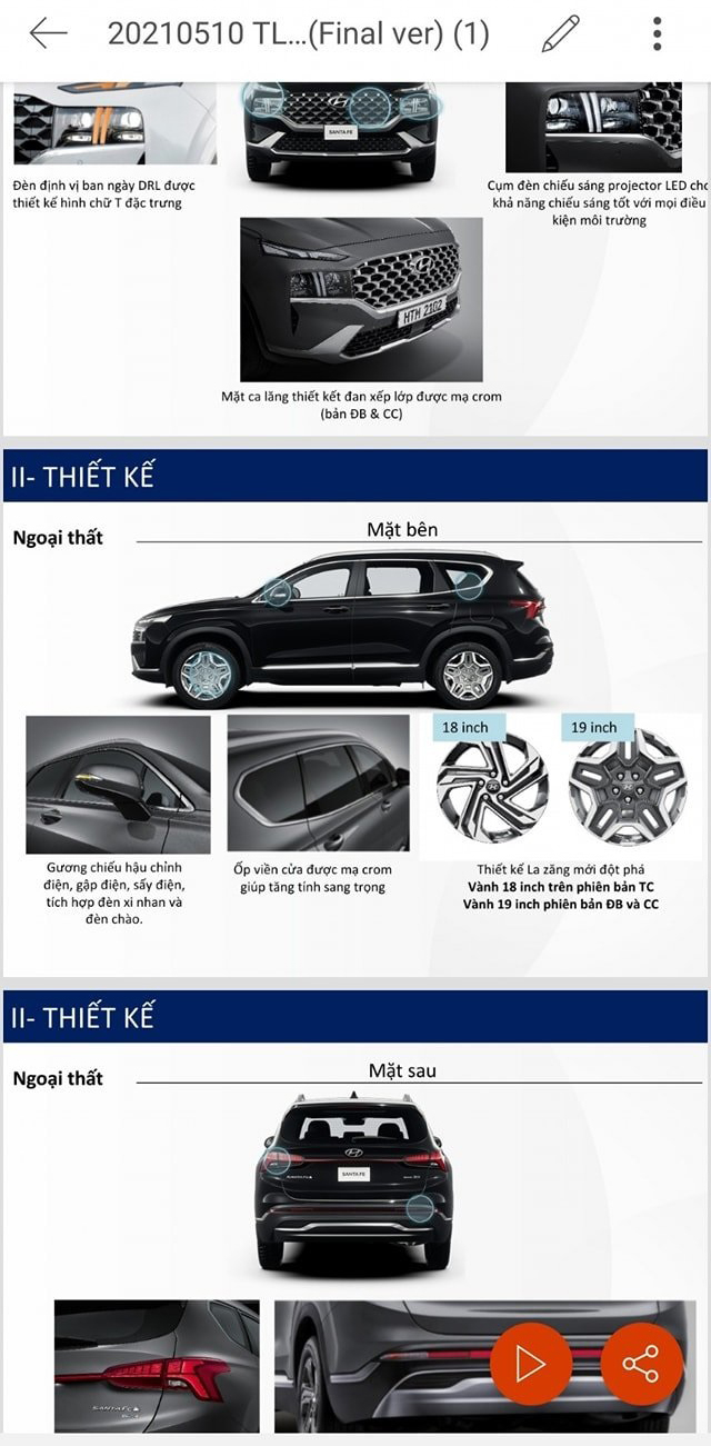 Th&ocirc;ng số kỹ thuật được cho l&agrave; của Hyundai Santa Fe 2021 sắp ra mắt Việt Nam.