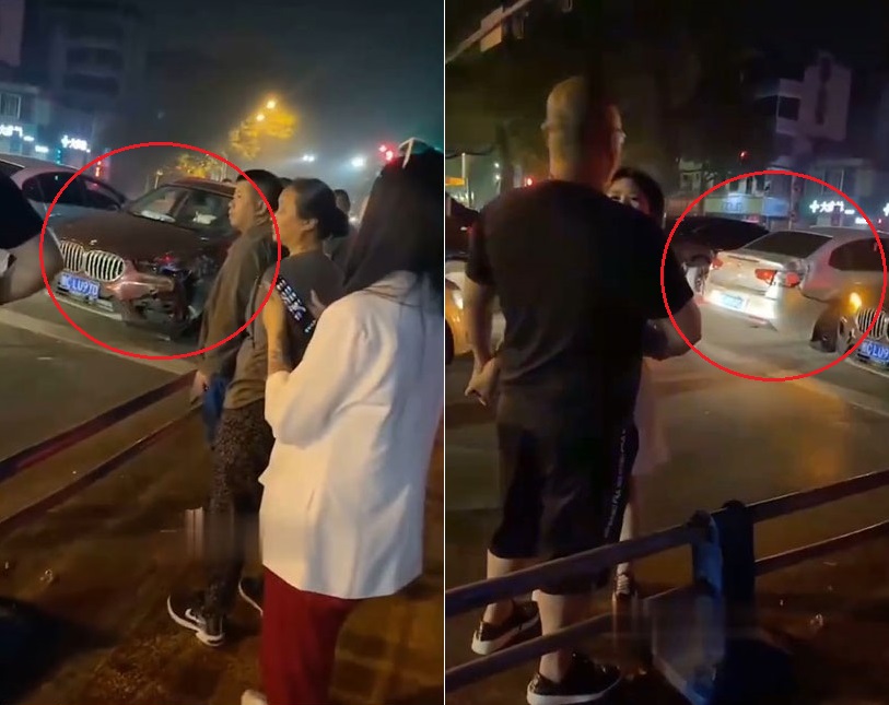 2 chiếc ô tô tại hiện trường vụ tai nạn