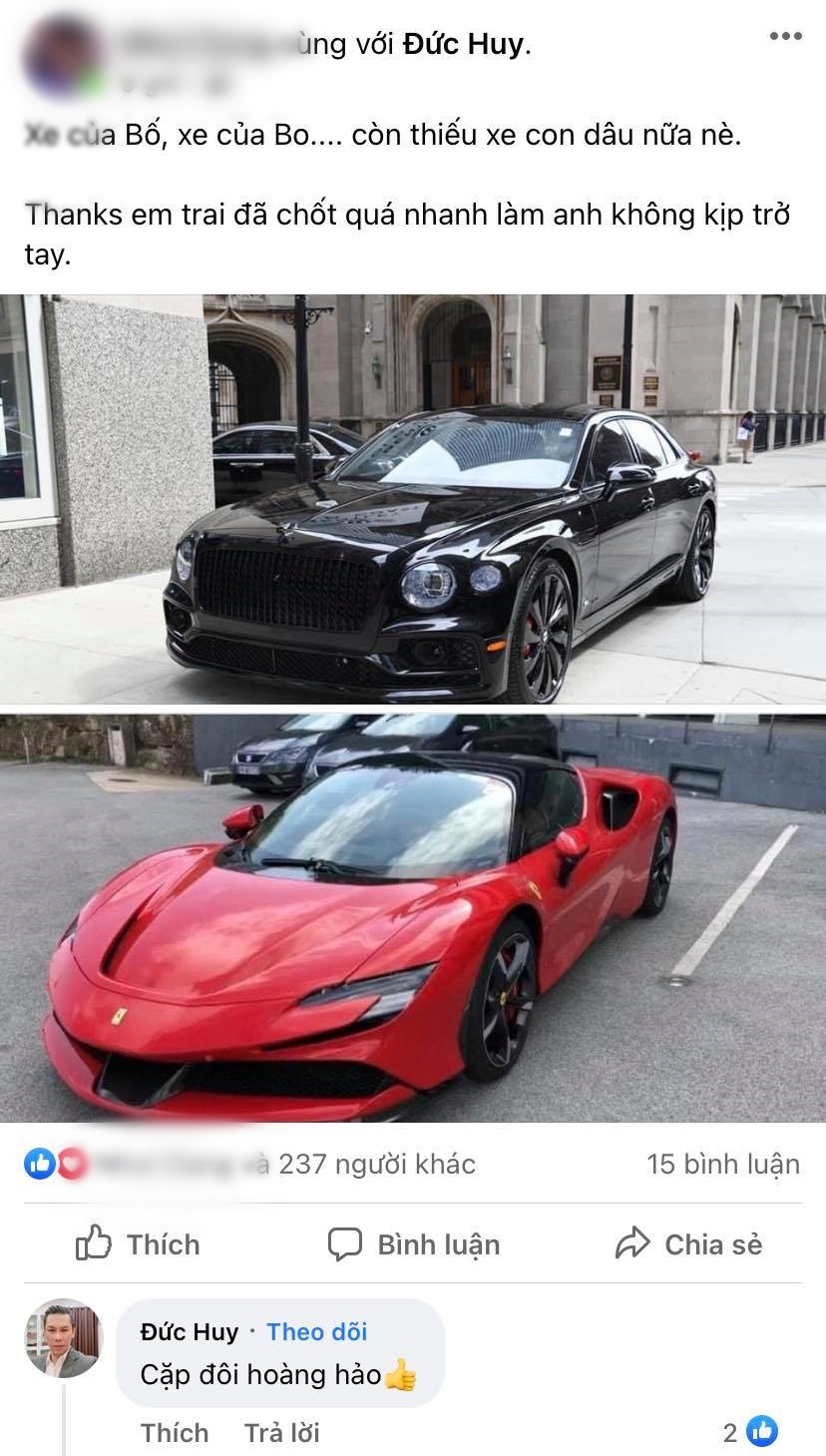 Thông tin Đức Huy tậu siêu xe Ferrari SF90 Stradale được một người chuyên nhập siêu xe ở Đà Nẵng chia sẻ. Chồng cũ của Lệ Quyên cũng vào xác nhận thông tin này