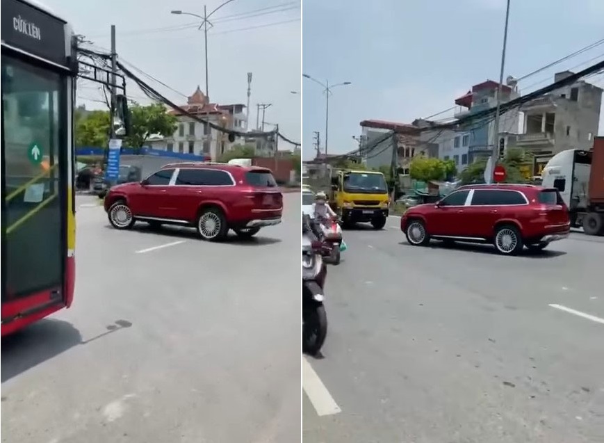 Chiếc Mercedes-Maybach GLS 2021 quay đầu rồi đi ngược chiều tr&ecirc;n đường Ngọc Hồi