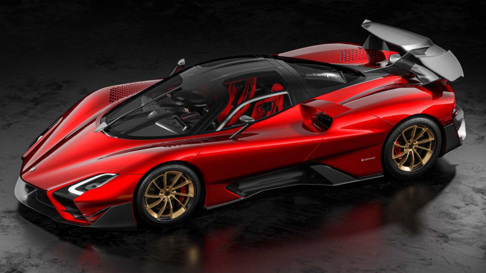 Bên sườn của SSC Tuatara Striker màu đỏ Bên sườn của SSC Tuatara Striker màu đỏ