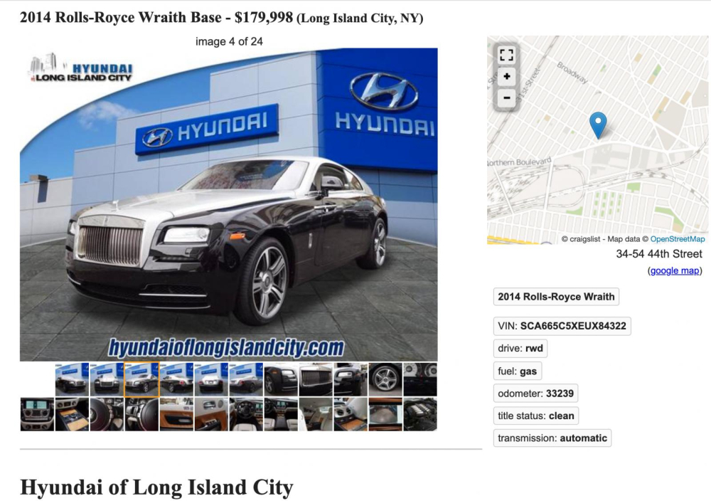 Đại l&yacute; &ocirc; t&ocirc; Hyundai Long Island rao b&aacute;n chiếc Rolls-Royce Wraith