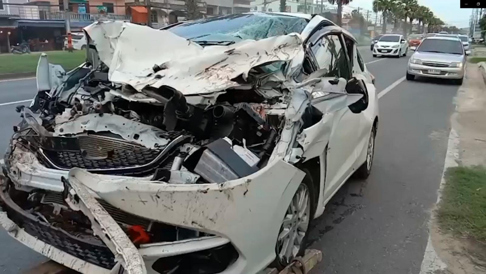 Chiếc ô tô Honda Jazz tại hiện trường vụ tai nạn