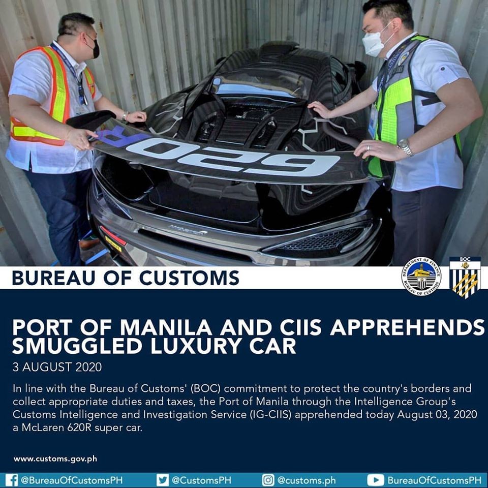 Si&ecirc;u xe McLaren 620R l&uacute;c nhập lậu về Philippines v&agrave;o th&aacute;ng 8 năm 2020 đ&atilde; bị giữ lại