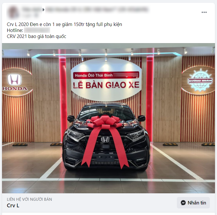 Tư vấn b&aacute;n h&agrave;ng tại Th&aacute;i B&igrave;nh đang ch&agrave;o b&aacute;n Honda CR-V L 2020 với mức giảm l&ecirc;n tới 150 triệu đồng.