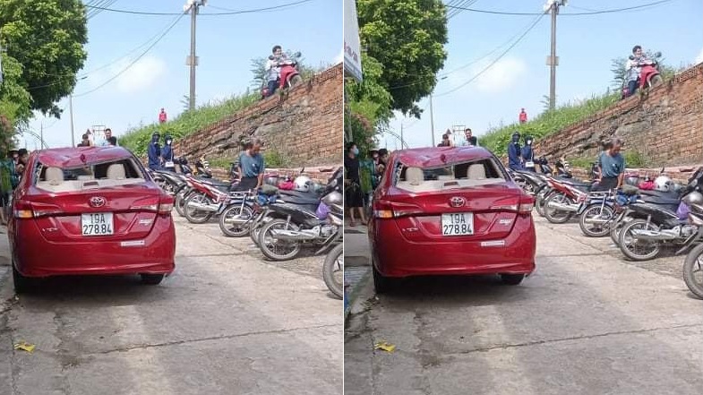 Chiếc Toyota Vios tại hiện trường vụ tai nạn