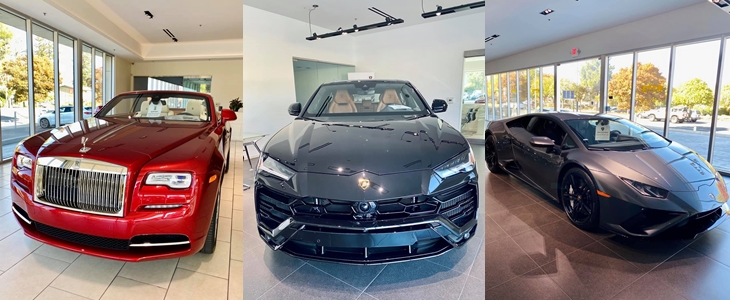 Từ tr&aacute;i sang l&agrave; Rolls-Royce Dawn, Lamborghini Urus v&agrave; Lamborghini Huracan EVO bản cầu sau đ&atilde; được vợ cũ của Đan Trường chấm nhưng chưa r&otilde; mua xe n&agrave;o
