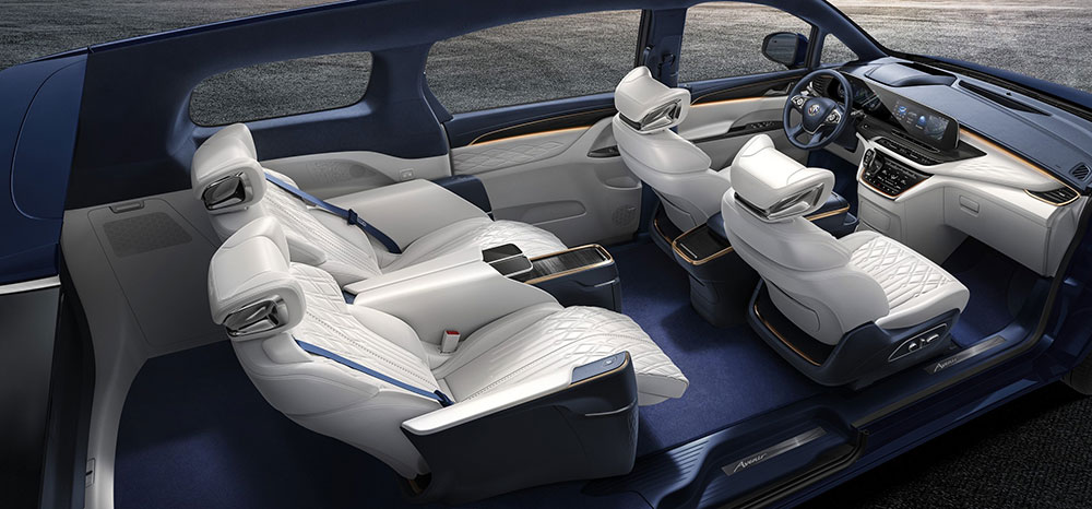 Nội thất m&agrave;u be phối xanh đậm của Buick GL8 Avenir 2022 bản 4 chỗ