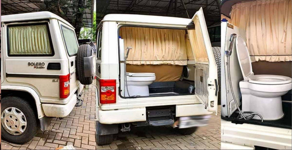 Chiếc Mahindra Bolero được chủ nh&acirc;n lắp th&ecirc;m bồn cầu ph&iacute;a sau