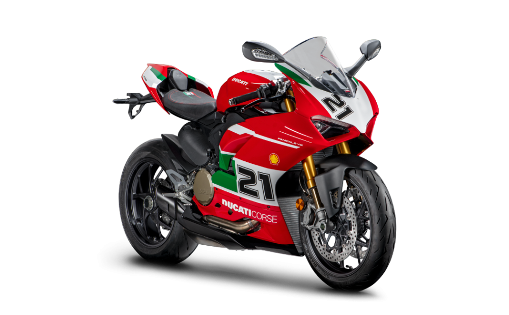 Mẫu xe Ducati Panigale V2 Bayliss 1st Championship 20th Anniversary sở hữu bộ áo cũng như con số 21 gợi nhớ xe đua của huyền thoại Troy Bayliss