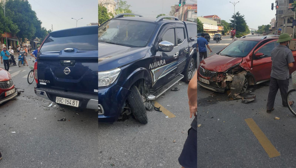 Cả chiếc VinFast Fadil và Nissan Navara đều bị hư hỏng Cả chiếc VinFast Fadil và Nissan Navara đều bị hư hỏng