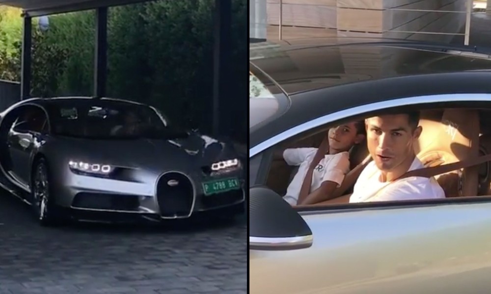 CR7 lái Bugatti Chiron chở con trai đi dạo