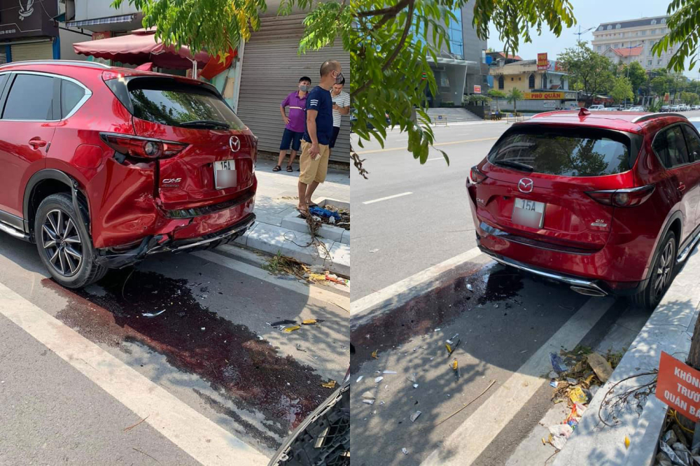 Chiếc ô tô Mazda CX-5 bị hư hỏng phần đuôi xe