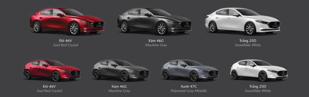 Các tùy chọn màu sắc ngoại thất của Mazda3 2021