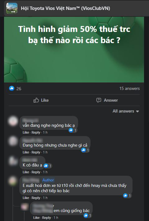 Từ sáng đến trưa ngày 15/11/2021, các hội nhóm ô tô trên facebook đều có câu hỏi chung về tình hình giảm thuế trước bạ.