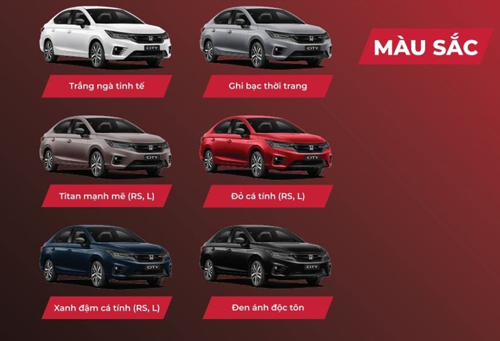 M&agrave;u sắc ngoại thất t&ugrave;y chọn của Honda City