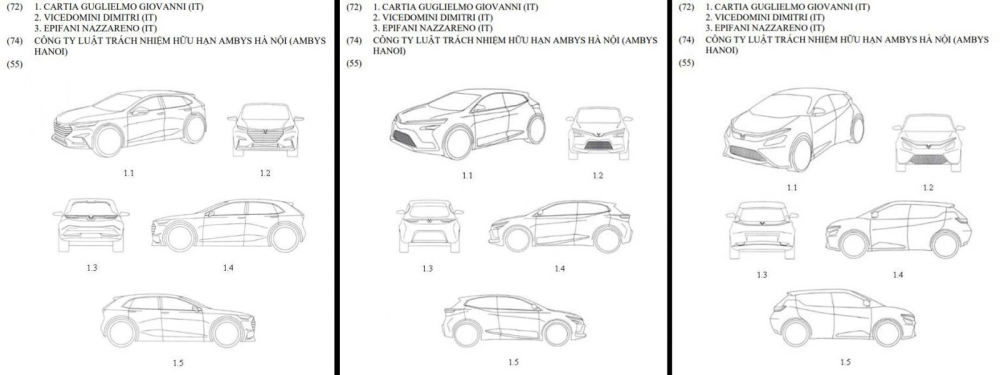 Phác thảo của 3 mẫu xe điện được VinFast đăng ký bản quyền sở hữu kiểu dáng công nghiệp tại Việt Nam.