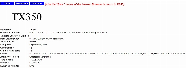 Hãng Lexus đăng ký bản quyền thương hiệu cho TX350 Hãng Lexus đăng ký bản quyền thương hiệu cho TX350