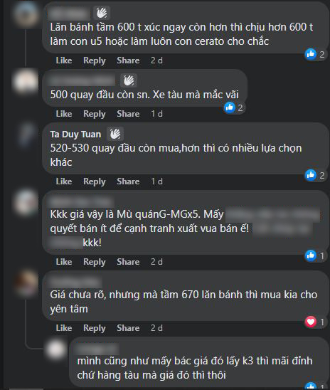 Khách hàng cho rằng giá dự kiến bản LUX của MG5 có phần hơi cao.