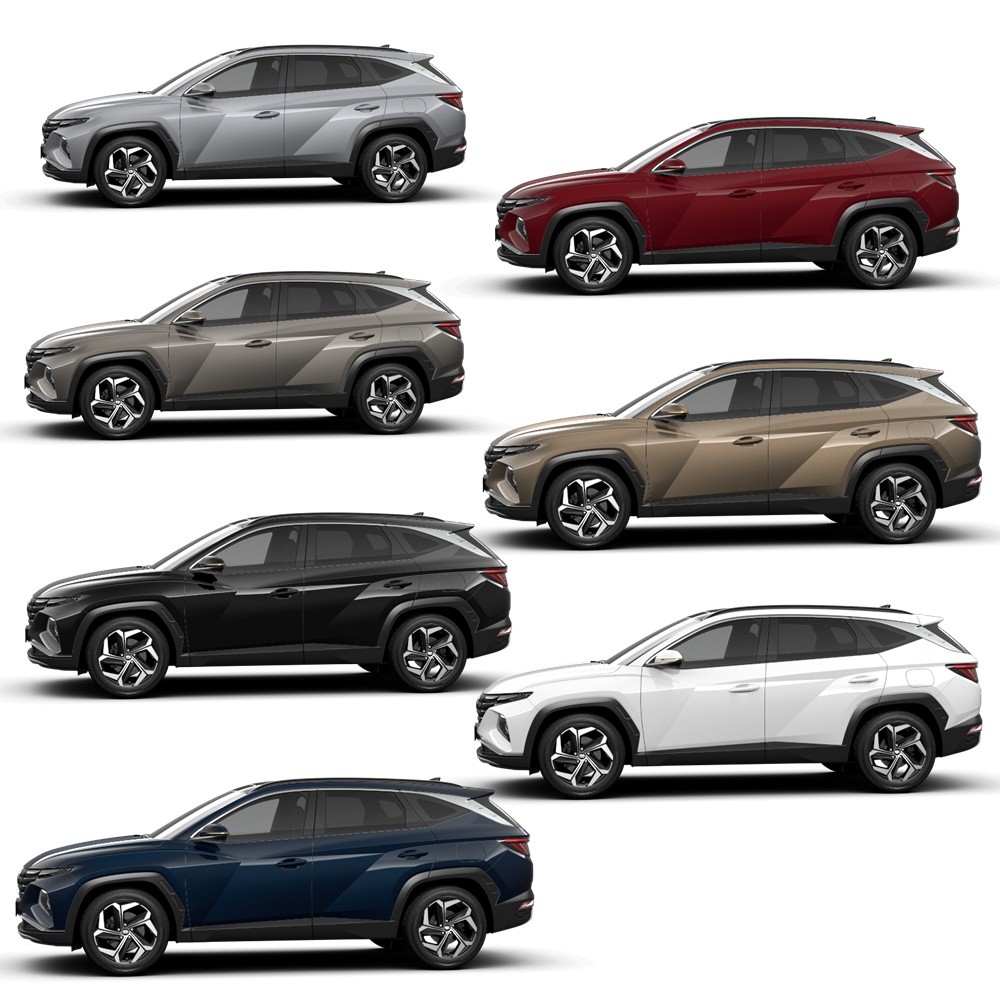 Hyundai Tucson 2022 đang có 7 màu sắc tùy chọn gồm: Bạc/ Đen/ Đỏ đô/ Ghi vàng/ Trắng/ Vàng cát/ Xanh dương.
