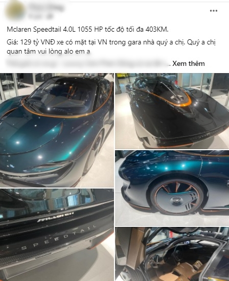 Thông tin rao bán xe McLaren Speedtail về nước