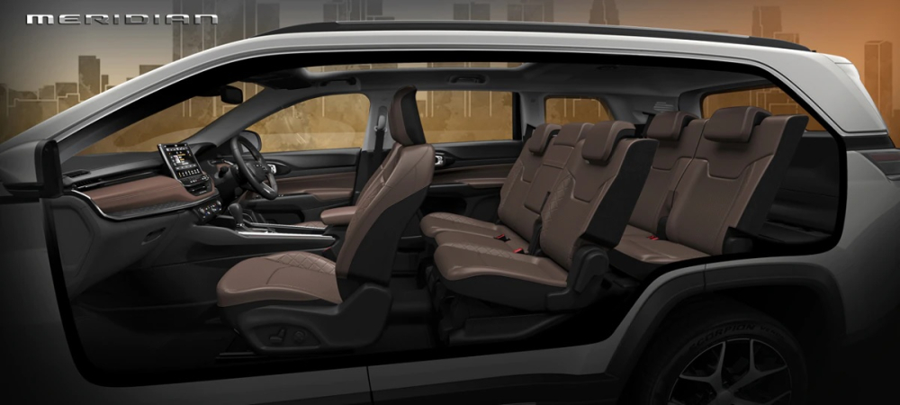 Nội thất 7 chỗ ngồi bên trong Jeep Meridian 2022