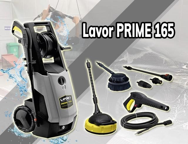 Model Lavor PRIME 165 với c&aacute;c phụ kiện hỗ trợ phun rửa.