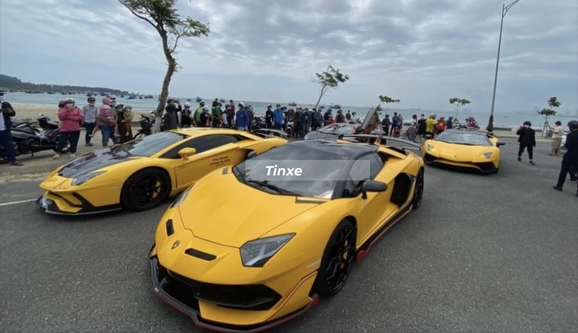 4 chiếc siêu xe Lamborghini Avetador đỗ cạnh nhau, 2 xe màu vàng hàng đầu tiên là Lamborghini Aventador S cùng Lamborghini Aventador SVJ Roadster, 2 xe còn lại là Lamborghini Aventador SV Roadster và siêu xe Lamborghini Aventador màu rằn ri độ Duke Dynamics 4 chiếc siêu xe Lamborghini Avetador đỗ cạnh nhau, 2 xe màu vàng hàng đầu tiên là Lamborghini Aventador S cùng Lamborghini Aventador SVJ Roadster, 2 xe còn lại là Lamborghini Aventador SV Roadster và siêu xe Lamborghini Aventador màu rằn ri độ Duke Dynamics