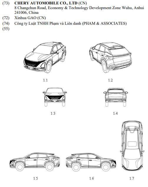 H&igrave;nh ảnh đăng k&yacute; kiểu d&aacute;ng c&ocirc;ng nghiệp của Chery Omoda 5.