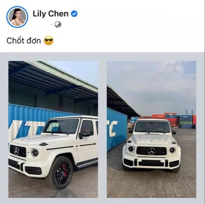 Vào đầu tháng 3 này, Lily Chen đã đăng tải bài viết chốt đơn và xe trong ảnh rõ ràng là Mercedes-AMG G63 màu trắng Vào đầu tháng 3 này, Lily Chen đã đăng tải bài viết chốt đơn và xe trong ảnh rõ ràng là Mercedes-AMG G63 màu trắng