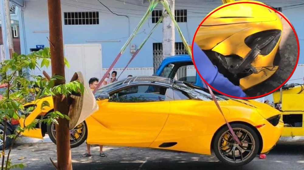 Chiếc xe McLaren 720S Spider bị hỏng nặng đầu xe phía bên ghế phụ nên nhanh chóng được xe cứu hộ cẩu đi
