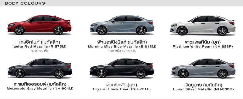 6 màu sơn ngoại thất của Honda Civic e:HEV 2022