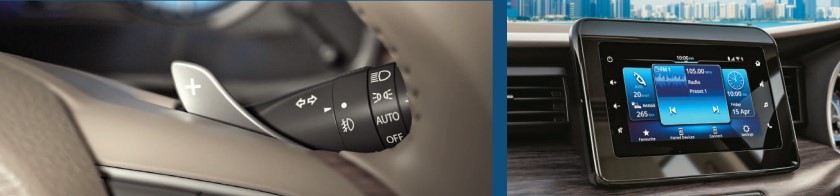 Lẫy chuyển số sau v&ocirc; lăng v&agrave; m&agrave;n h&igrave;nh trung t&acirc;m của Suzuki Ertiga 2022