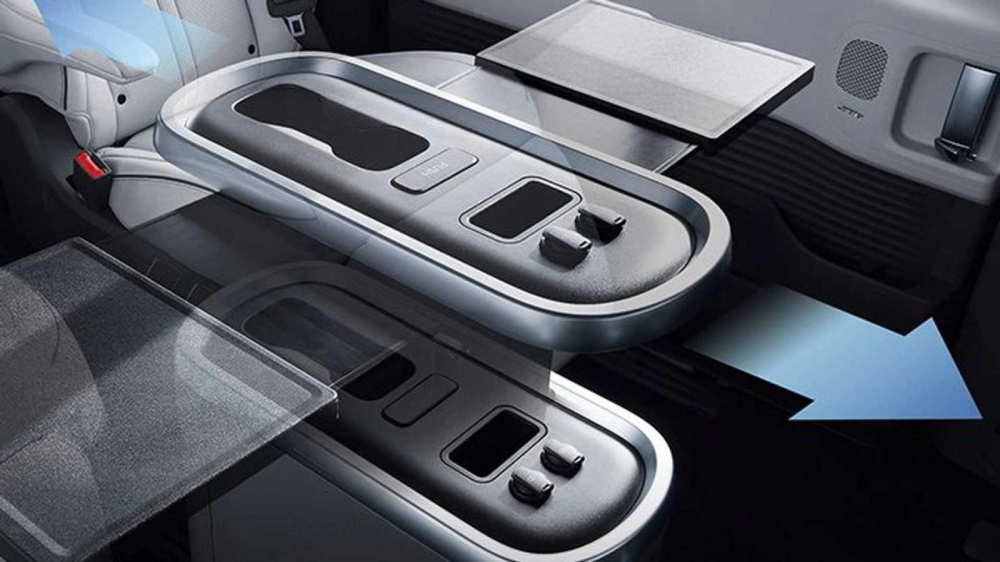 Cụm điều khiển trung tâm của hàng ghế giữa trên Hyundai Staria Lounge Limousine Cụm điều khiển trung tâm của hàng ghế giữa trên Hyundai Staria Lounge Limousine