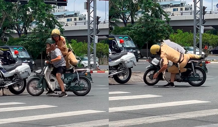 Kh&ocirc;ng chấp h&agrave;nh hiệu lệnh v&agrave; cố t&igrave;nh t&ocirc;ng v&agrave;o CSGT, người đ&agrave;n &ocirc;ng bị quật ng&atilde; khỏi xe m&aacute;y