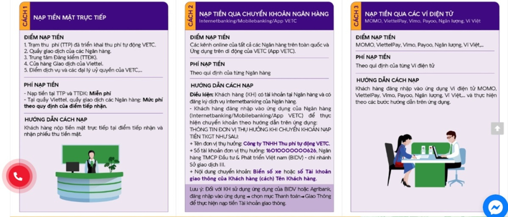 Cách thức nạp tiền vào tài khoản của VETC. Cách thức nạp tiền vào tài khoản của VETC.