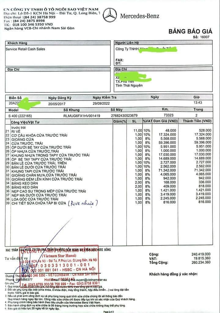 Vụ Mercedes-Benz S400 g&atilde;y cửa sau va chạm với xe m&aacute;y tại Th&aacute;i Nguy&ecirc;n: Tiền thay cửa l&ecirc;n đến 260 triệu đồng