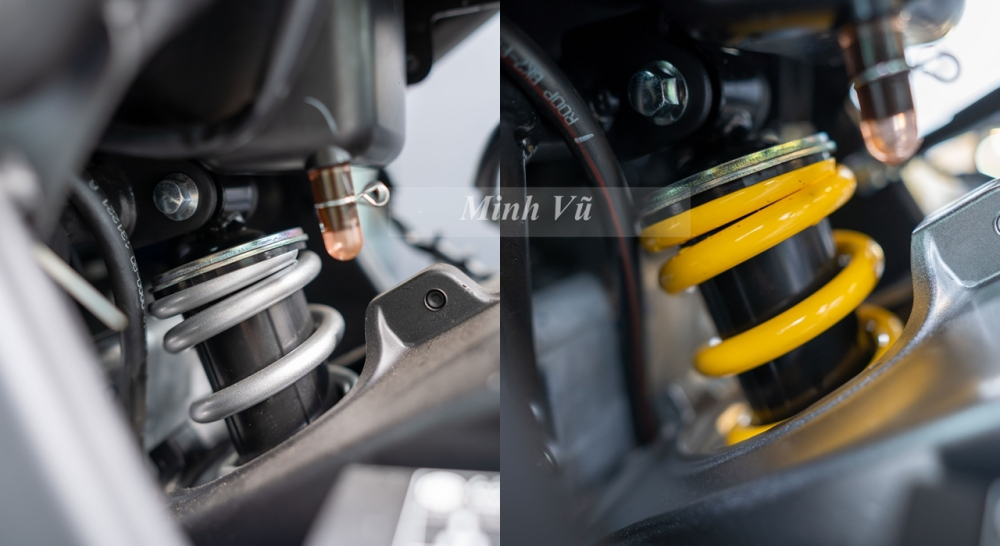 Phuộc sau KYB monoshock với đĩa phanh 220mm, mang lại hiệu suất phanh an toàn và ổn định. Gắp sau hợp kim nhôm được gia cố để chịu lực và kết nối tốt hơn với cặp lốp thể thao 140/70-17. Riêng bản R15M có thêm hệ thống chống bó cứng phanh ABS.