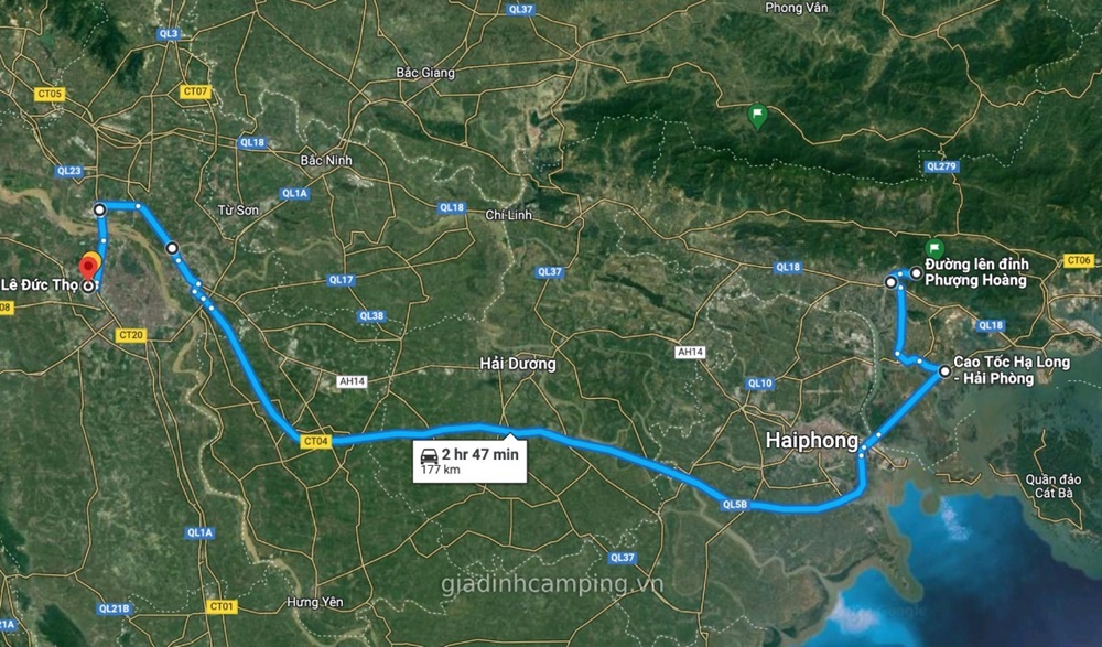 Cung đường di chuyển từ H&agrave; Nội đến đỉnh n&uacute;i Phượng Ho&agrave;ng (Quảng Ninh).