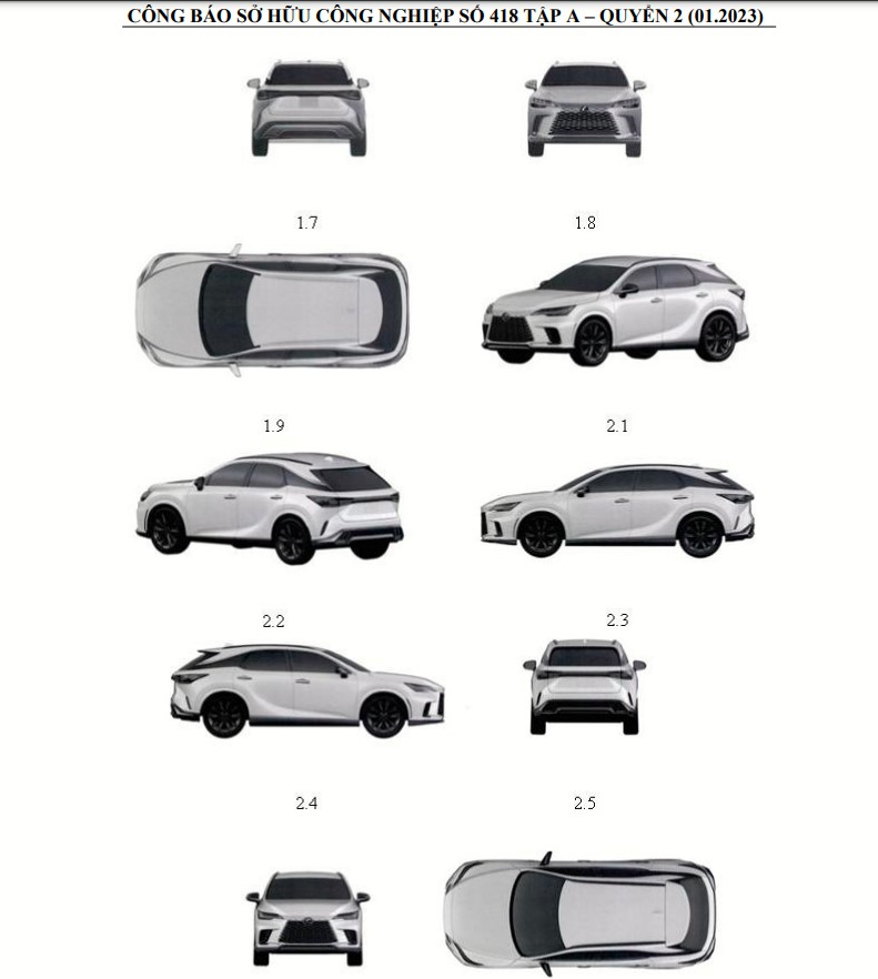 Lexus RX 2023 được đăng ký bảo hộ kiểu dáng công nghiệp tại Việt Nam Lexus RX 2023 được đăng ký bảo hộ kiểu dáng công nghiệp tại Việt Nam