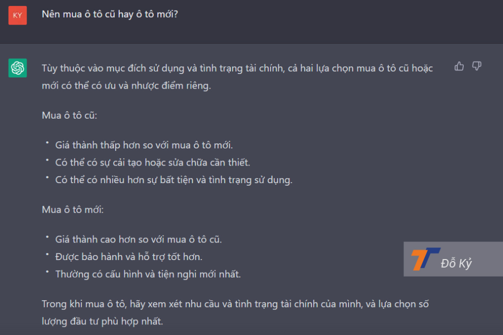Thử nhờ ChatGPT tư vấn mua xe ô tô Thử nhờ ChatGPT tư vấn mua xe ô tô